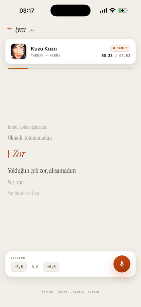 Lyrx karaoke ekranı